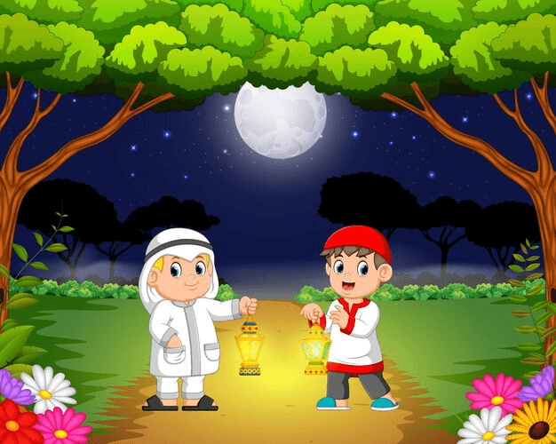 Two kids under moonlight